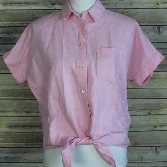 Madewell short sleeve tie front button up - Picture 3 of 4